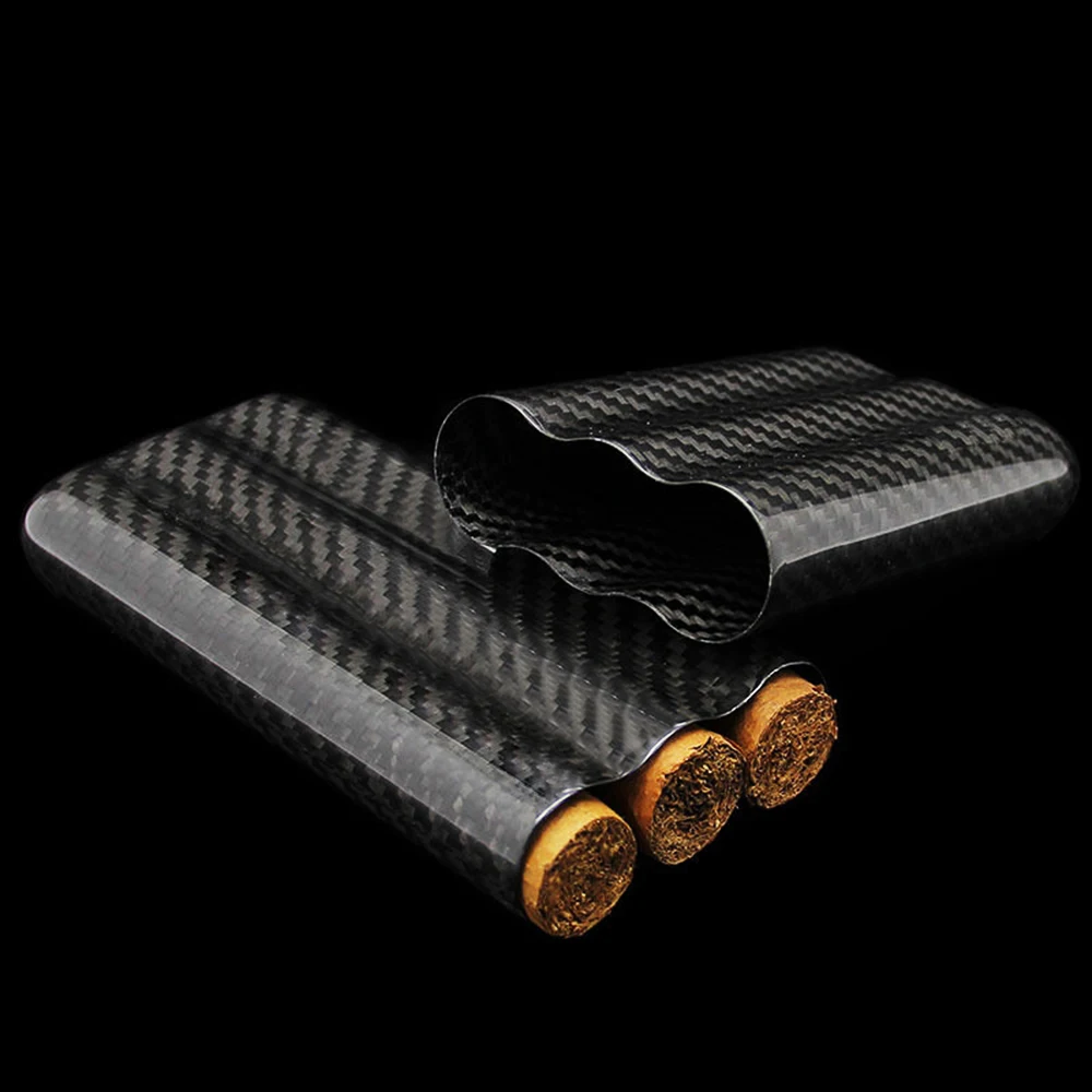 Чехол для 3 сигар из черного углеродного волокна легкий держатель трубка