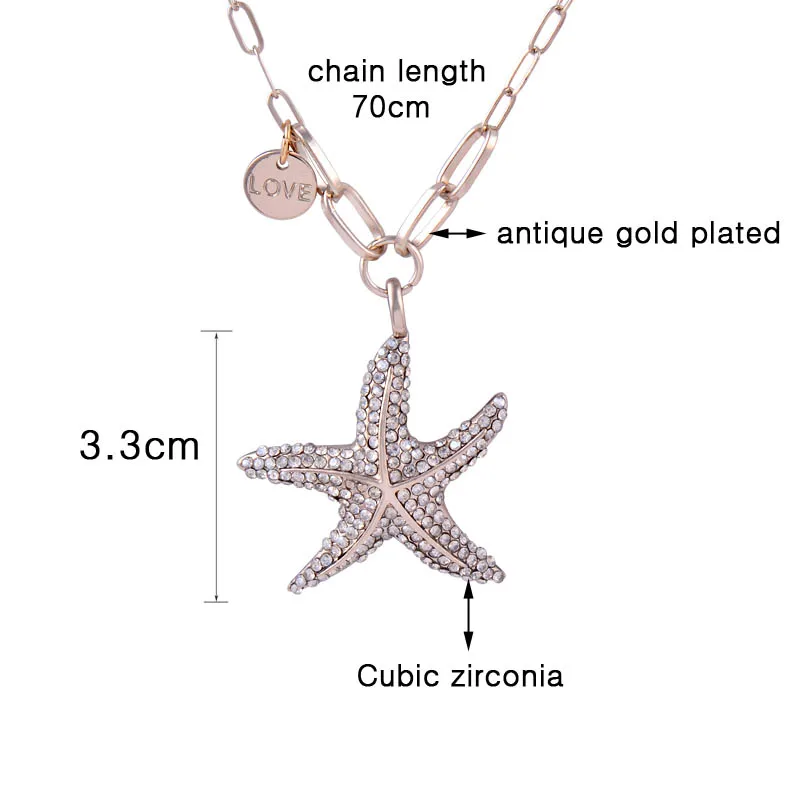 

LEEKER Fashion Rhinestone Starfish Pendant Long Necklace Link Chain Women Statement Jewelry 008 LK2