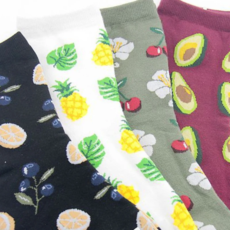 Короткие носки для взрослых с изображением Свежих Фруктов лимона авокадо ананас