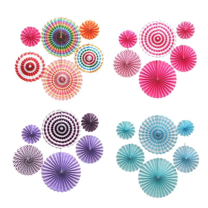 6pcs/Set 8&quot 12&quot 16&quot Mixed Size Colorful Wheel Hanging Paper Fan Pink Blue for Baby Shower Birthday Wedding Party Home Decoration | Дом