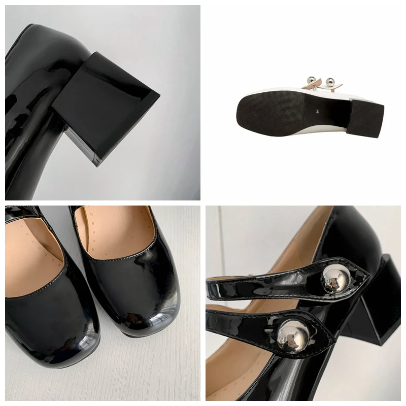 

ASILETO 2021 Spring Sweet Pumps Round Toe Mary Janes Pearl Hook Loop 5.5cm Chunky Heel Shoes Cute Size 32-46 Black White A4192