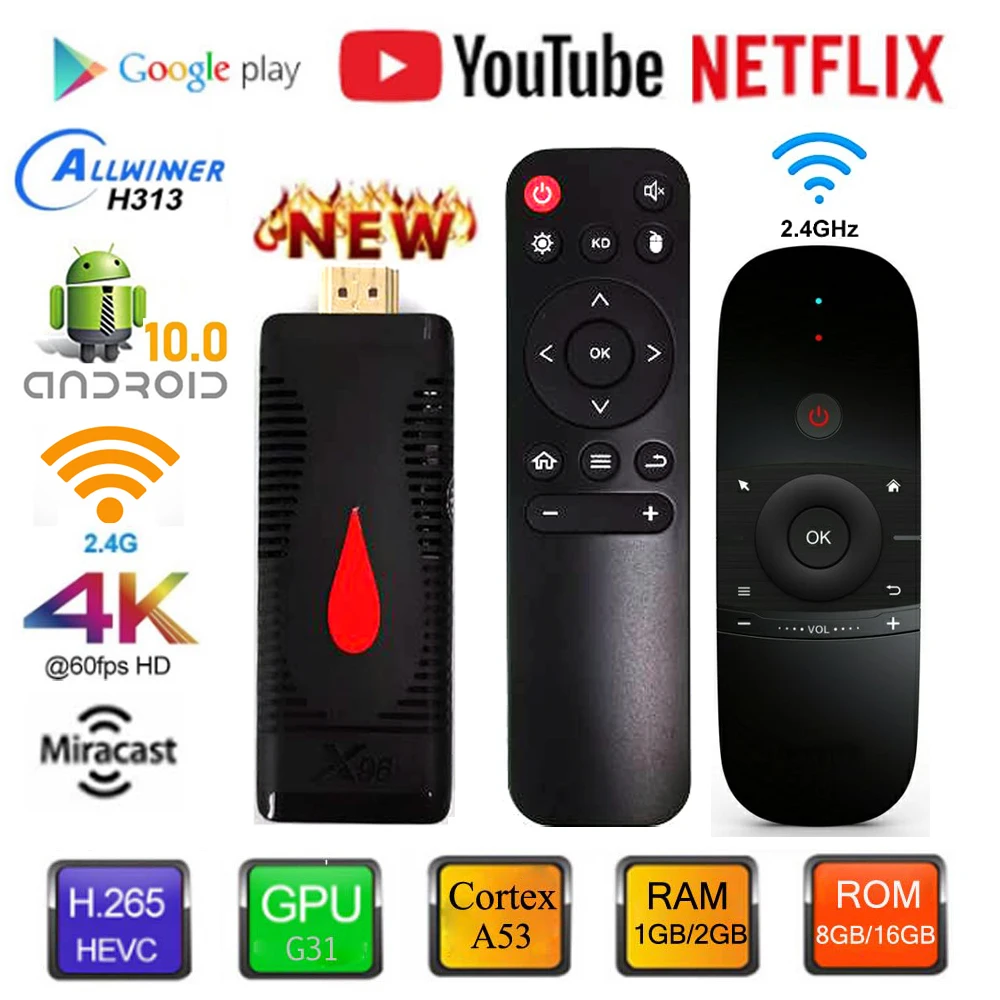 X96 ТВ коробка 4K палка для Android 10 0 Wi Fi Дисплей H.265 Google плеер приемник ключа Медиа