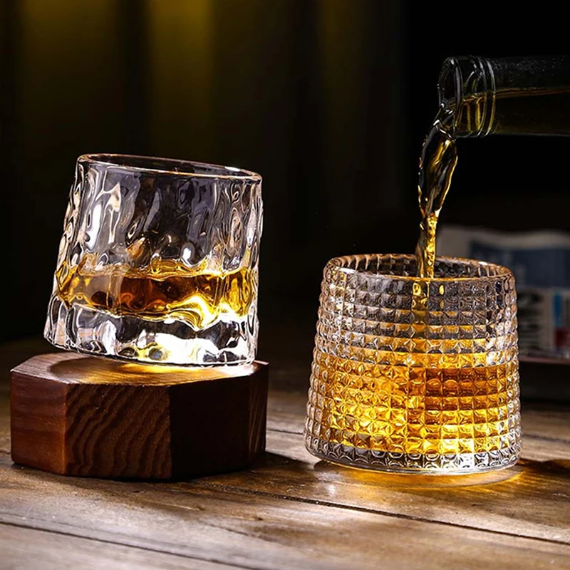 

New Spinning Whisky Glass Whiskey Tumblers, Old Fashioned Bourbon Whisky Glasses