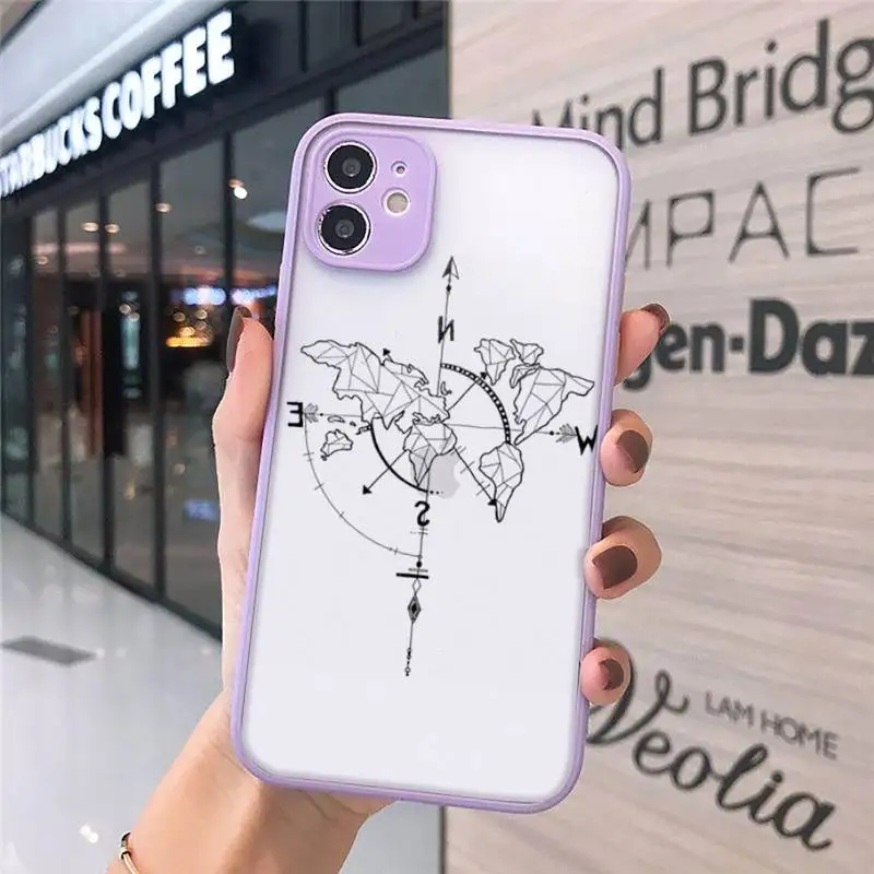 

Line art world map Phone Cases Matte transparent For Purple iPhone 12 Mini 11 Pro XR XS Max 7 8 Plus X Back Cover