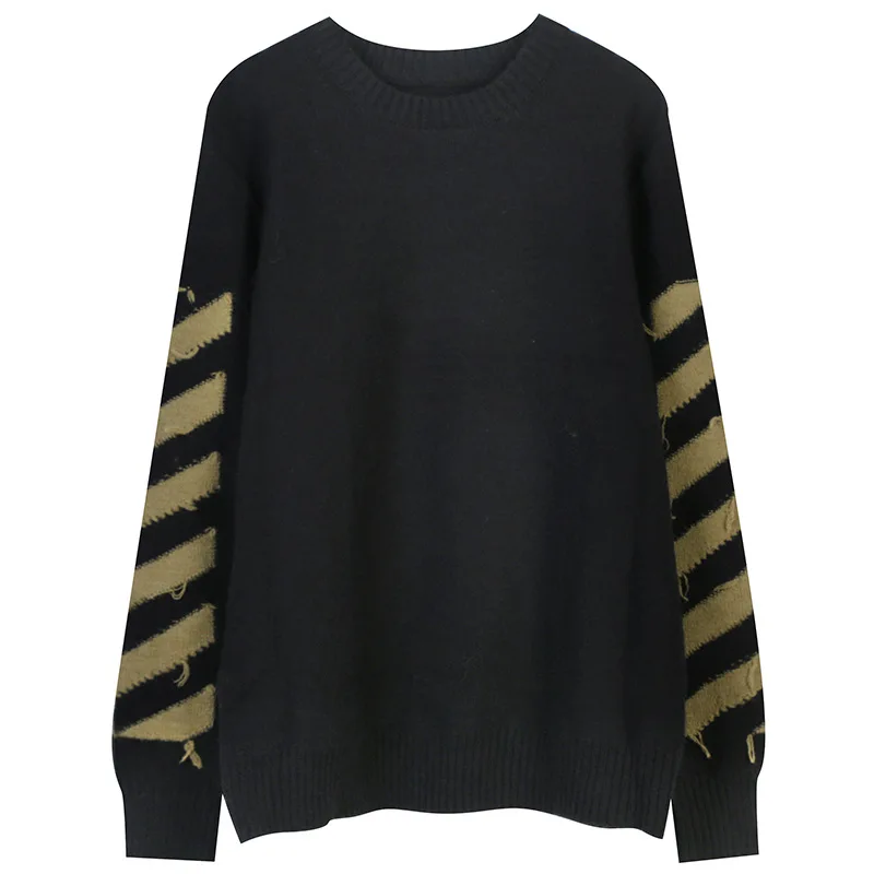 

2021 Fall Winter Thick Women Clothing Fashion Sweater O-Neck Striped Loose Knitted Pullover Long Sweater for Women