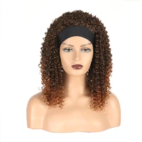 kinky curly headband wigs yaki straight synthetic hai wigs for black women machine made wigs16 inch