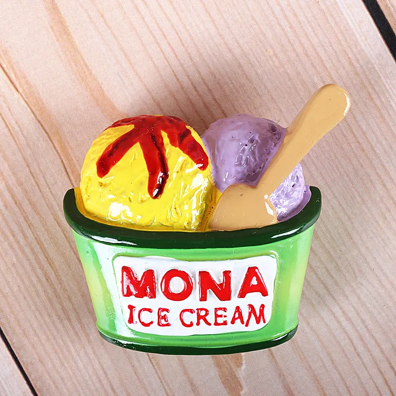 Bicolor ice cream Bionic food refrigerator magnetic paste milk pan egg bread tomato refrigerator paste message stick magnet button home decoration - Color: Bicolor ice cream