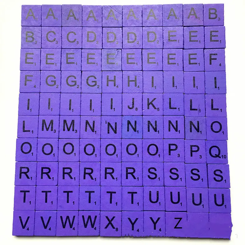 Purple 100 шт./лот, Набор цветных английских букв, слова, скрапбукинг, скраббл, цифры, алфавит, плитка, деревянные буквы, блок для дома, сделай сам, крафт - Цвет: Purple