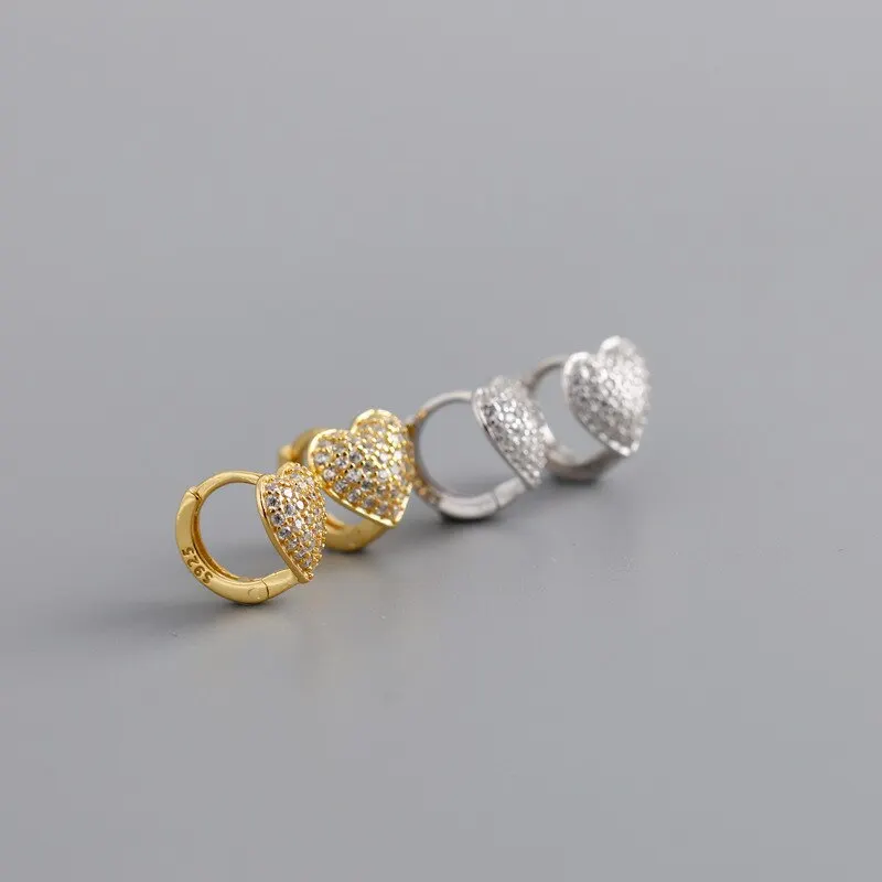 

A00736 Fashion Real 925 Sterling Silver Pave Zircon Love Heart Stud Earrings for Women Dating Wedding Street Jewelry