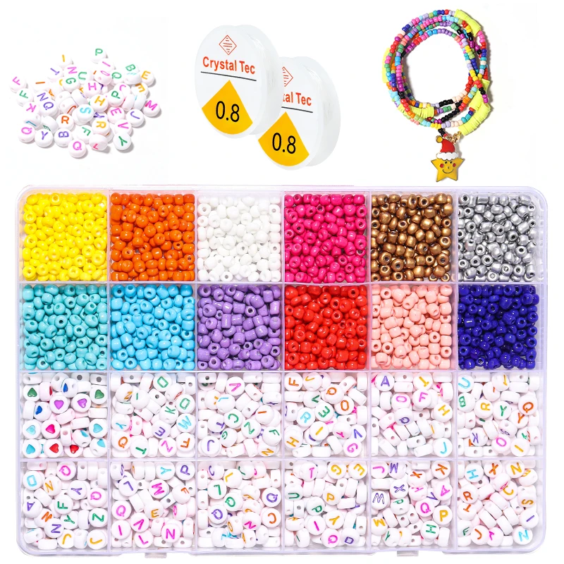 

24 grids 4mm Czech Glass Seed Beads Kit Mixed Letter Beads For Jewelry Making Kits DIY Earrings Bracelet For Children Wholesale