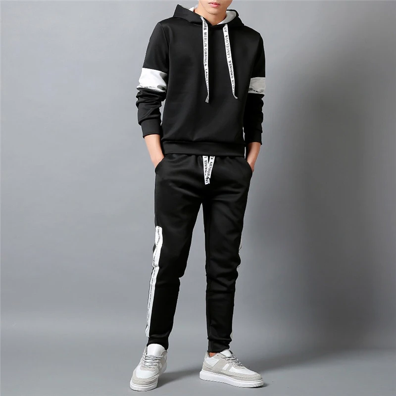 

Men Leisure Hooded Sportswear Men's Street Clothes 2-piece Jogging Suit Fitness Male Sweatshirt and Sweatpants Youth Sweater