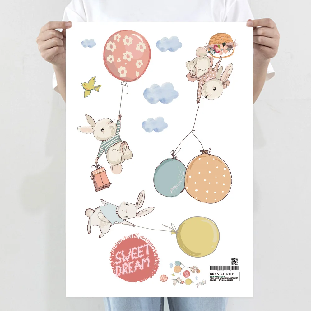 Воздушный шар кролик мультфильм наклейки на стену для детской комнаты