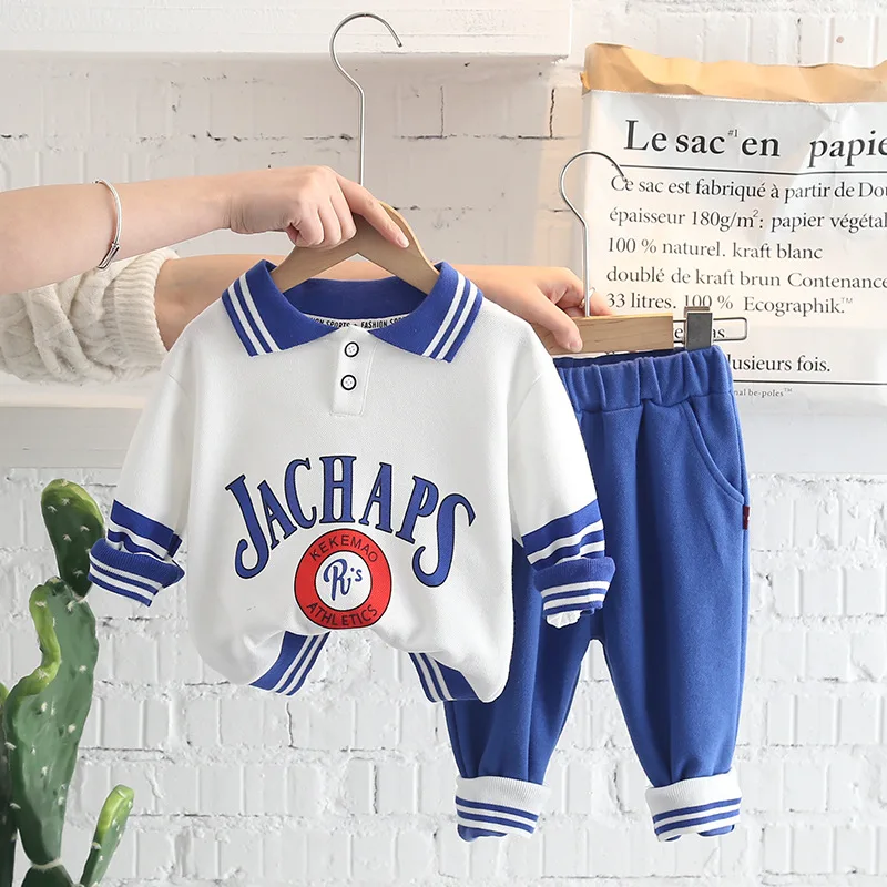 

Костюм для маленьких мальчиков, весенний повседневный комплект одежды для девочек, футболка с лацканами, топ и штаны, комплекты одежды из 2 п...