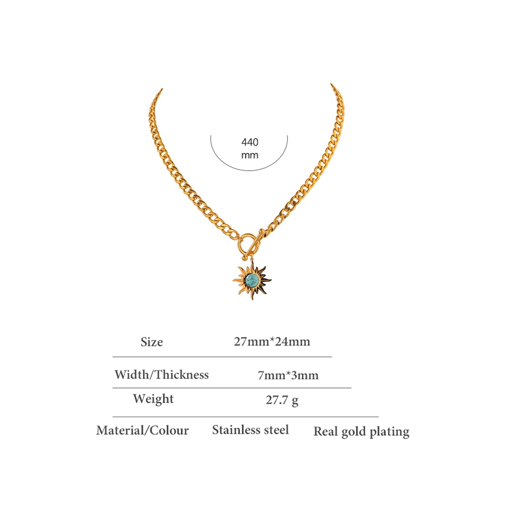 Yhpup Exquisite Sun Flower Pendant Necklace Stainless Steel Golden 18 K Chain Choker Women Necklace Bijoux Femme Accessories images - 6