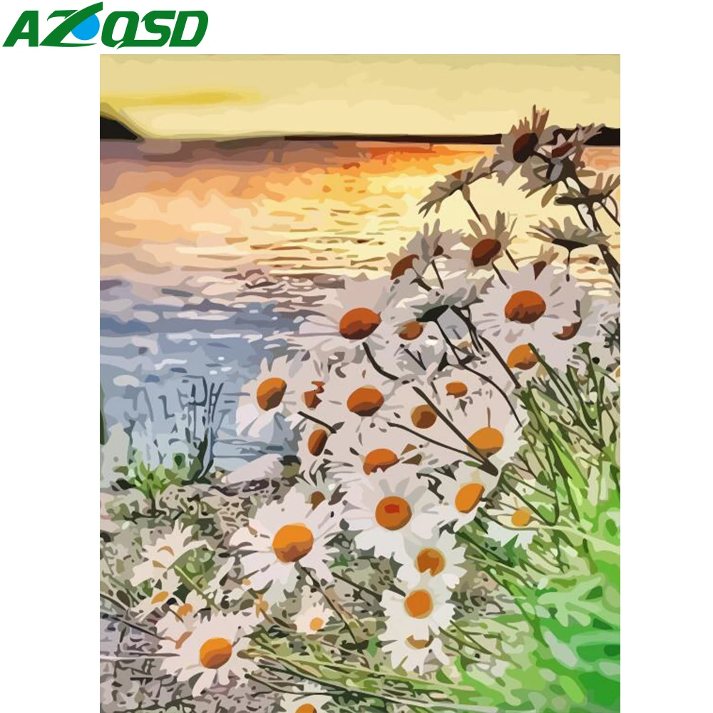 AZQSD Краски по номерам для взрослых цветок DIY Unframe украшения Раскраска Дейзи