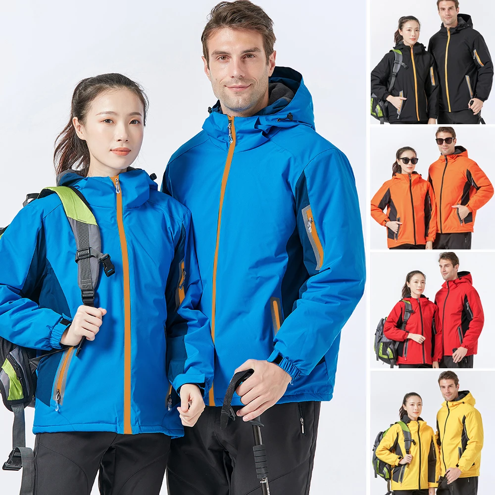 

Men Women Winter Waterproof Coat Hooded Thick Couple's Coat Windproof Breathable Warm Hiking Cycling Raincoat Outdoor Jacket
