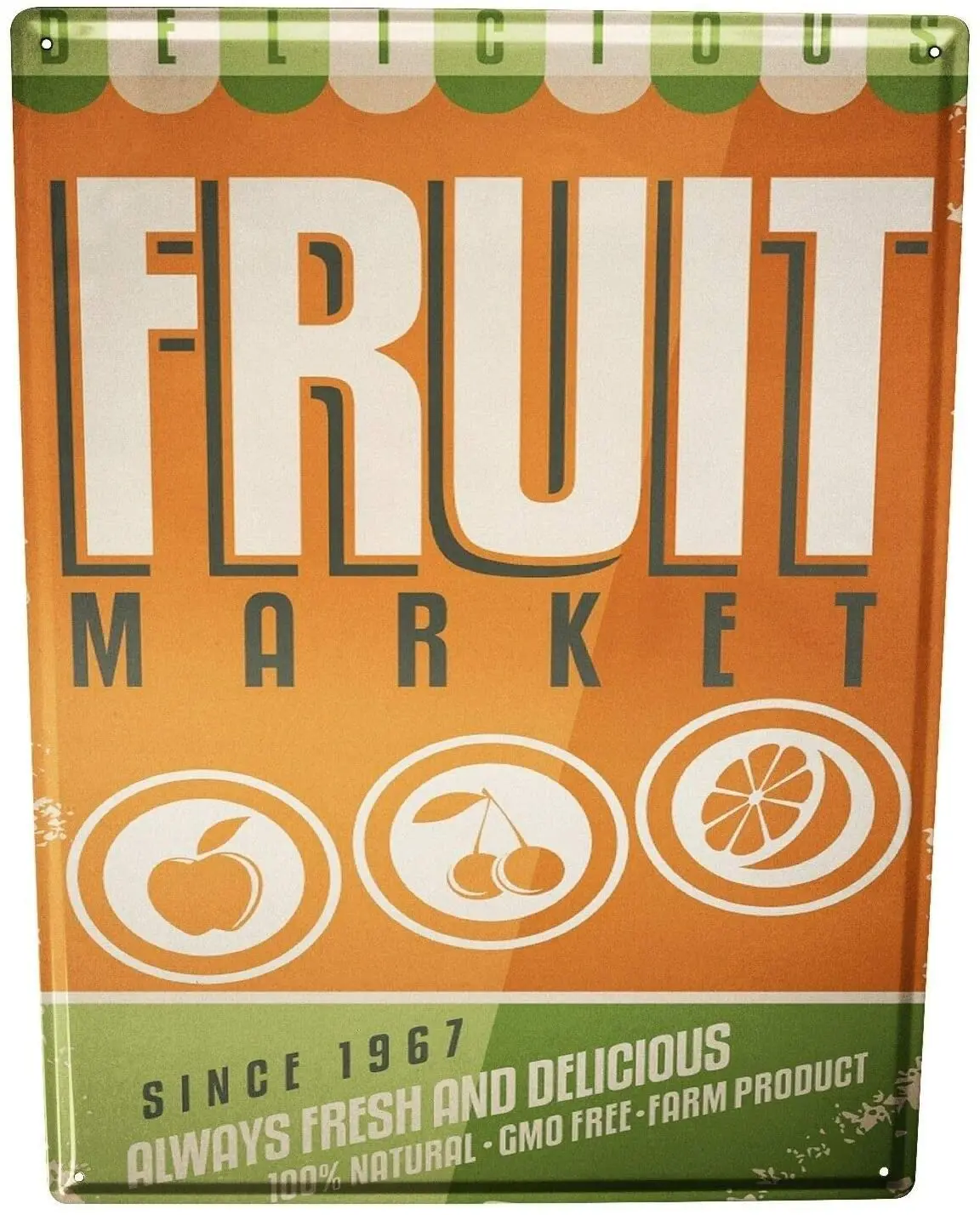 

AMELIA SHARPE Metal Sign Vintage Fruit Market Decoration Cafe Family Bar Restaurant 12x8 Inch Vintage Tin Sign