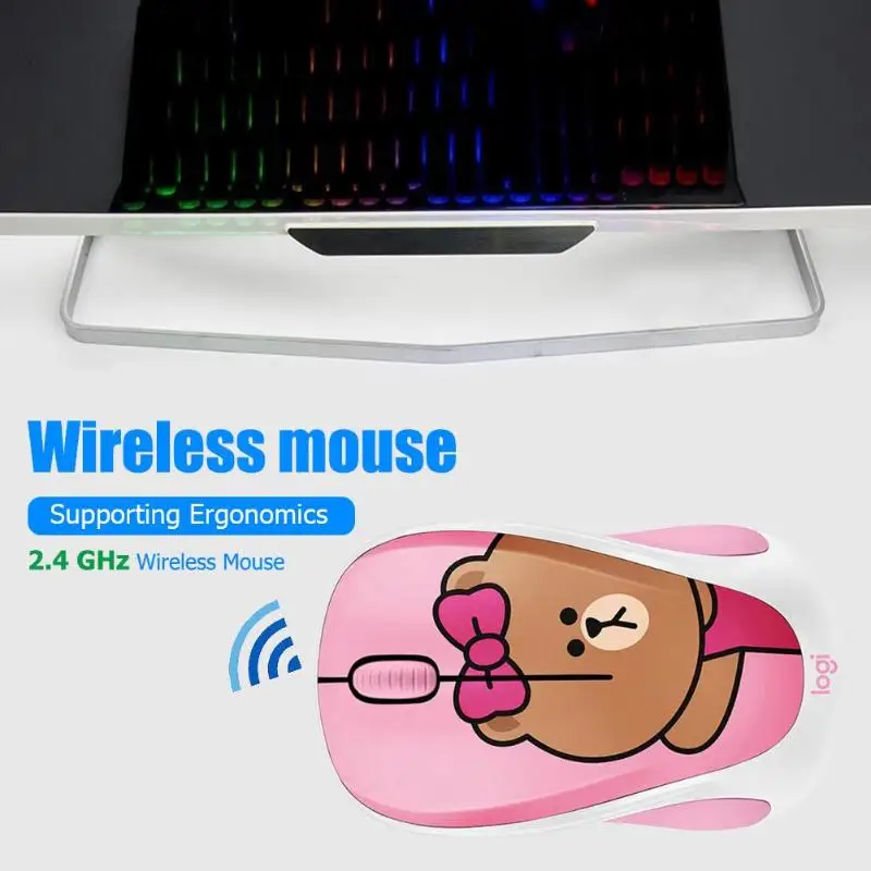 Беспроводная мышь logitech LINE FRIENDS, 2,4 ГГц, мини-цветная мультяшная usb-приемник, оптическая сенсорная игровая мышь для офиса, для ПК, ноутбука