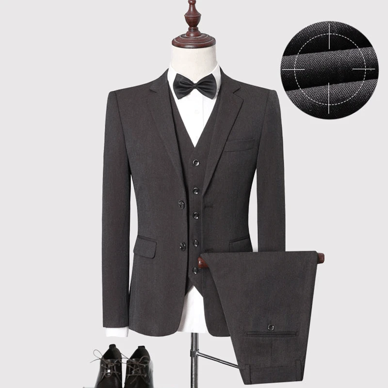 Сплошной цвет Slim Fit мужской костюм из 3 предметов свадебное платье повседневный