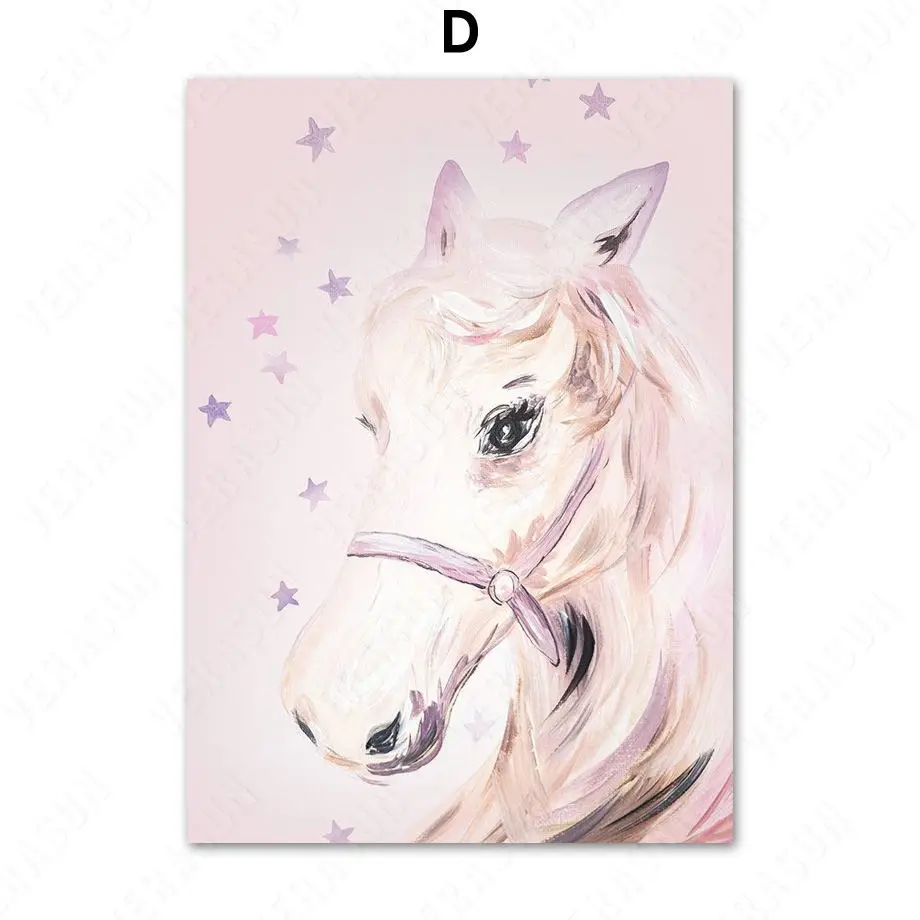 

Cartoon Poster Girl Unicorns Swan Horse Flower Crown Wall Art Canvas Painting Nordic Prints Wall Pictures Kids Room Decor