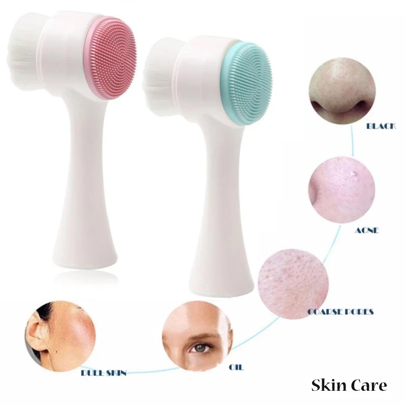 

Wholesale Double-sided Silicone Skin Care Tool Facial Cleanser Brush Face Cleaning Vibration Facial Massage Washing Product 1pcs