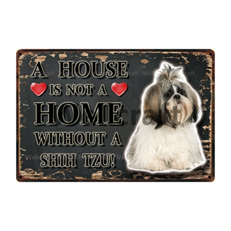 Металлический плакат [WellCraft] для домашнего питомца собаки без Shih Tzu мопса жестяной