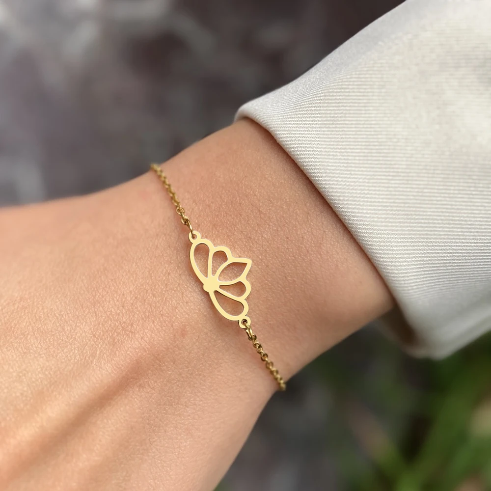 Классические изысканные браслеты из нержавеющей стали с лотосом модная цепочка