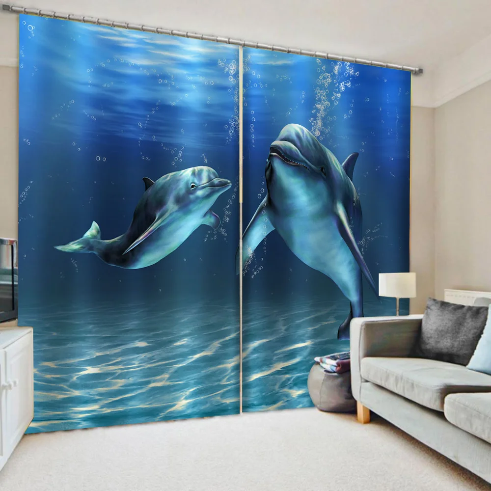 

Custom ocean dolphin curtains window balcony thickened windshield blackout curtains 3d curtain