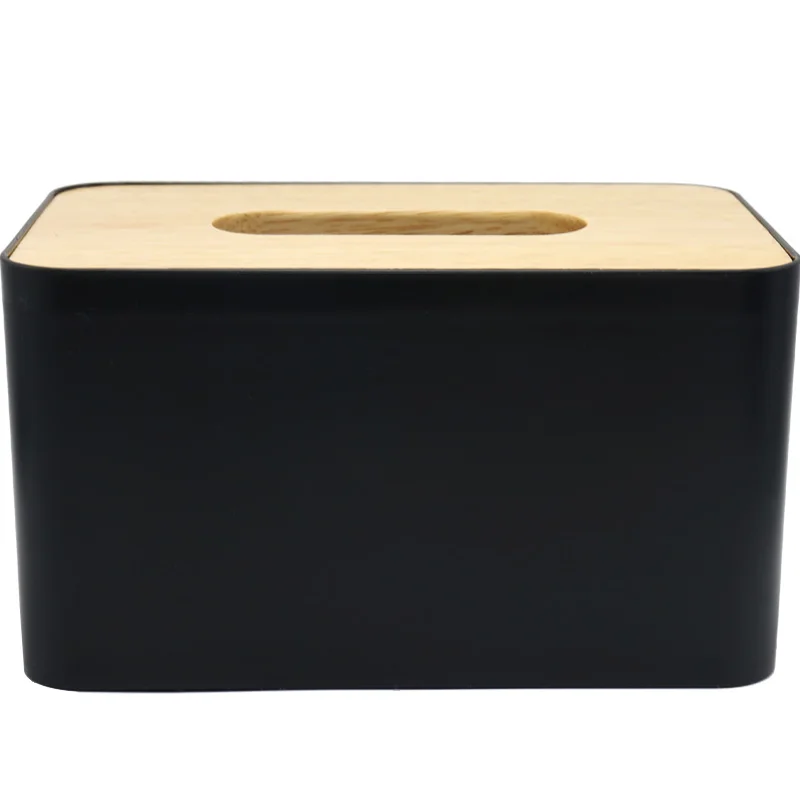 

Modern Black Color Tissue Containers with Phone Holder Wood Cover Seat Tyle Roll Paper Tissue Canister Cotton Pads Storage Box