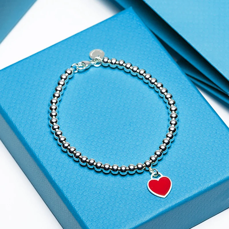 

1:1 Classic 4mm Bead Bracelet Mini Heart Charm 925 Sterling Silver Luxury Jewelry Woman Cute Accessory Gift TIF Free Shipping