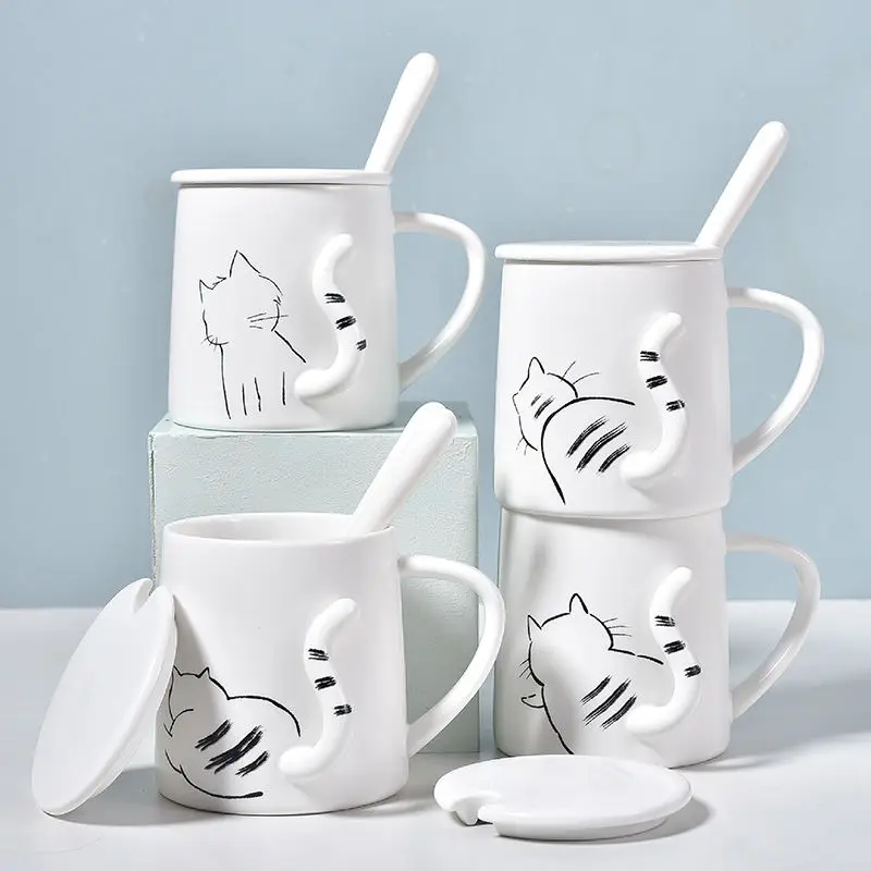 

Милые кружки, кофейная чашка, забавные кофейные чашки, чашка для молока и чая, креативная 3D кружка с милым котом, мультяшная керамика, посуда ...