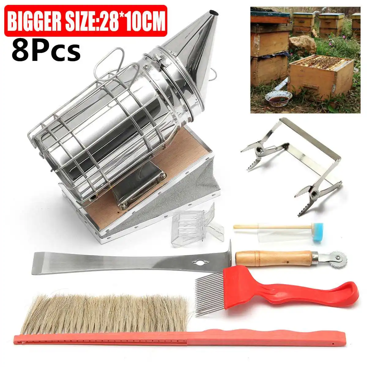 

Оборудование для пчеловодства из нержавеющей стали HiveBox, инструменты для улей, пчелиный ручной генератор дыма с подвесным крючком, инструме...