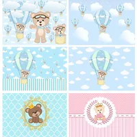 Bear Hot Air Balloon Photography Backdrop Kids 1st Birthday Baby Shower Photo Background Clouds Vinyl Photo Booth Props