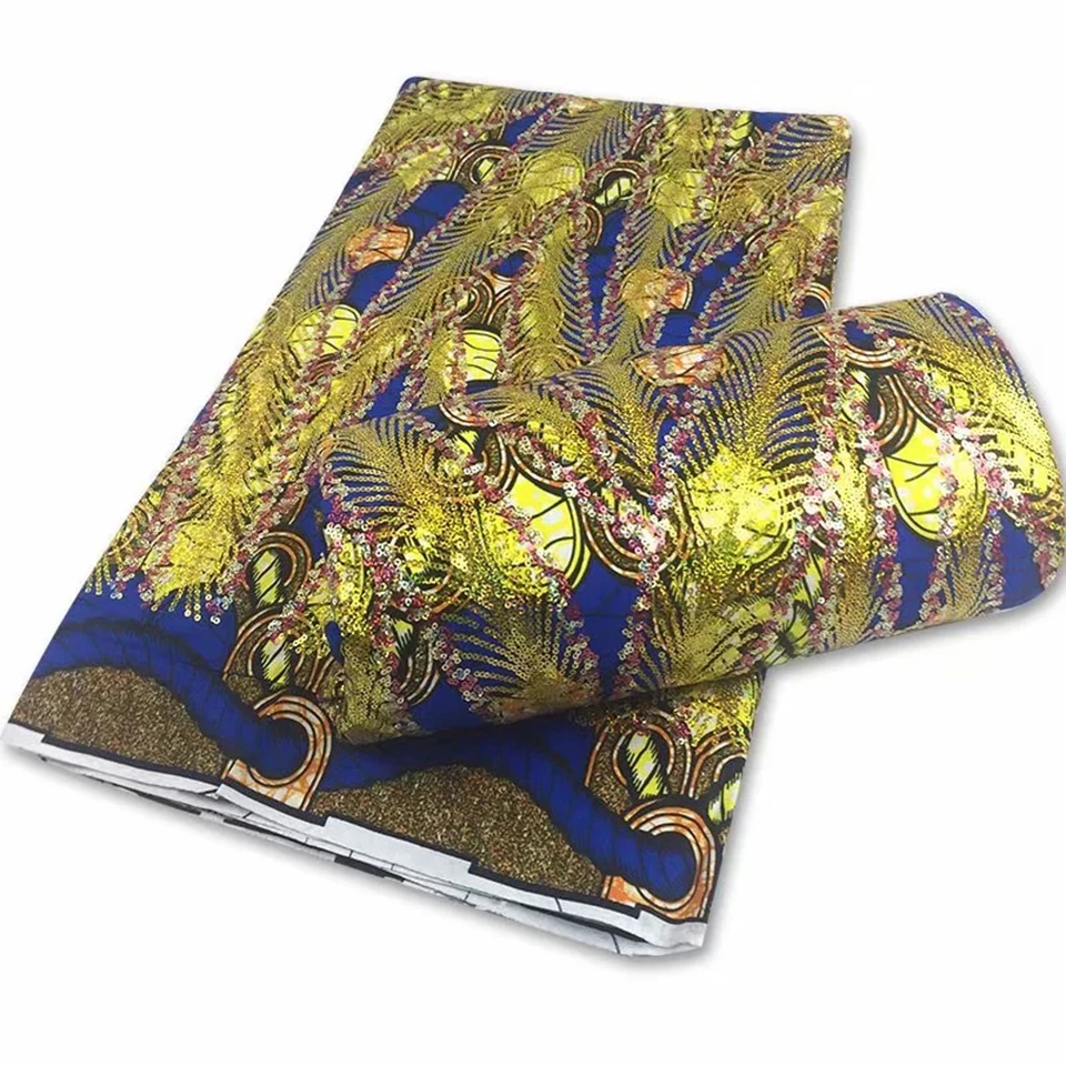 

Latest Sequins African Fabrics 100% Cotton Batiki Wax Prints Kitenge/Pagnes/Kikwembe Embroidered Sequins YXL-117