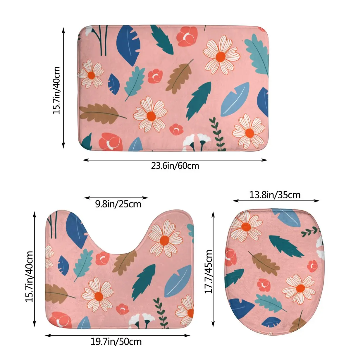 Flowers Bath Mat flowers Modern Polyester 3 Piece Bathroom Set Door Soft Rug | Дом и сад