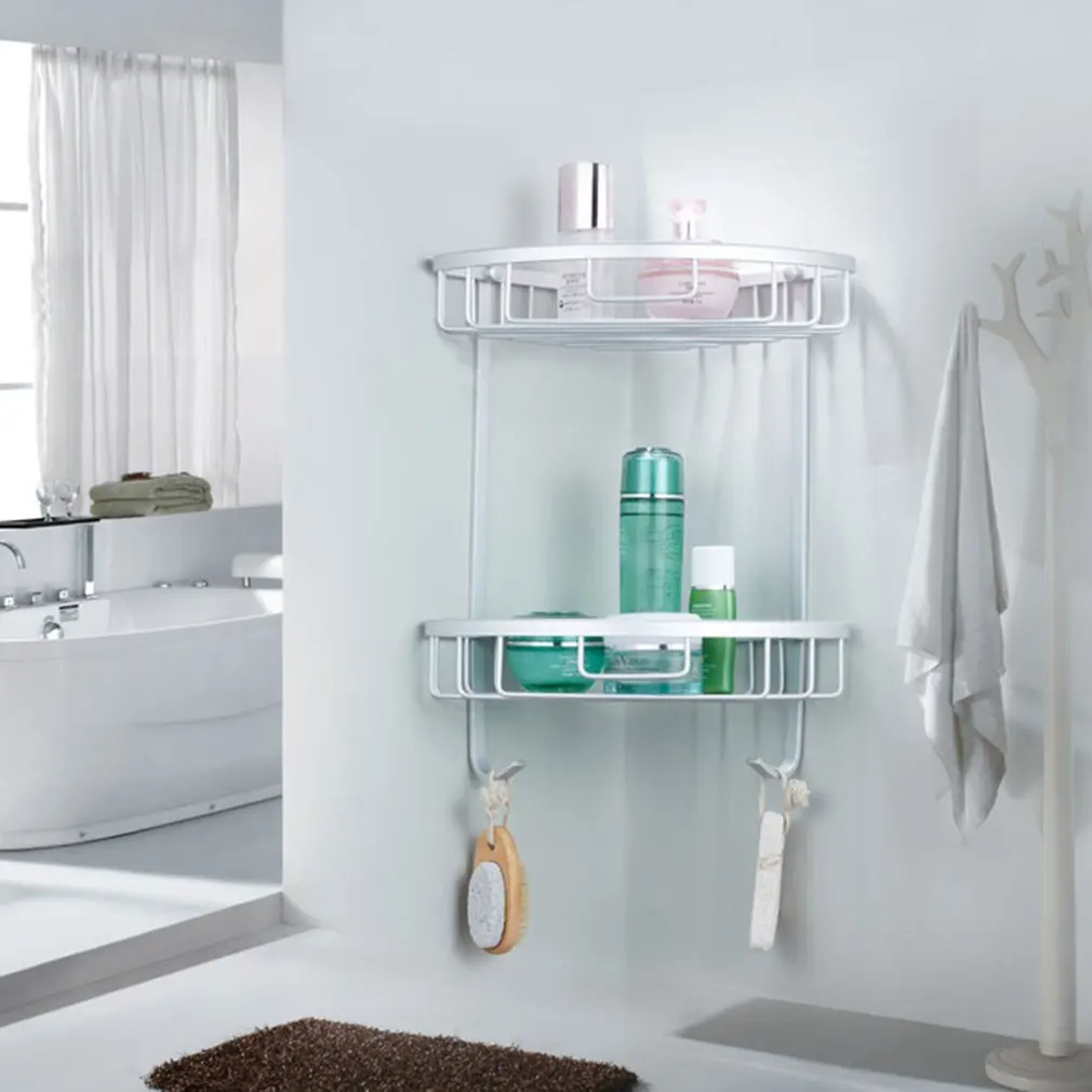 Угловая полка для ванной комнаты 2 слоя пространства двойные ярусы треугольная