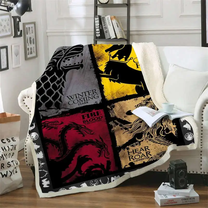 

Movies Watching Blanket Anime GOT Print Double Velvet Sofa sherpa blanket For Beds Warm Fleece Camping Blanket Quilt