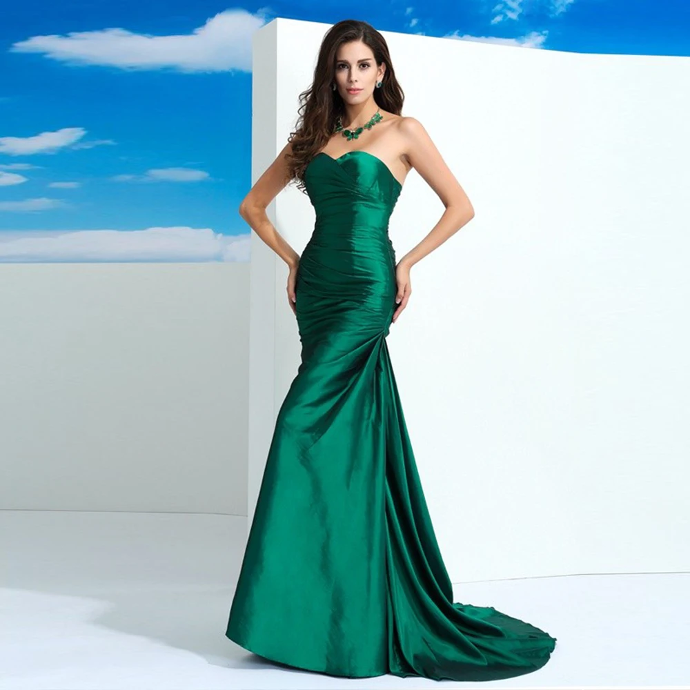

Green Satin Long Mother Of The Bride Dresses For Woman Sleeveless Strapless Mono Wedding Guest Gown Robe De Soriee Femme 2022