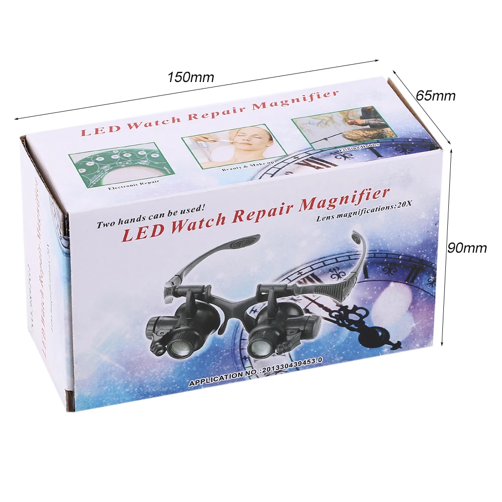 

ACEHE 20X Glasses Type Double Eye Binocular Magnifier Watch Repair Tool Magnifier with Two Adjustable LED Lights