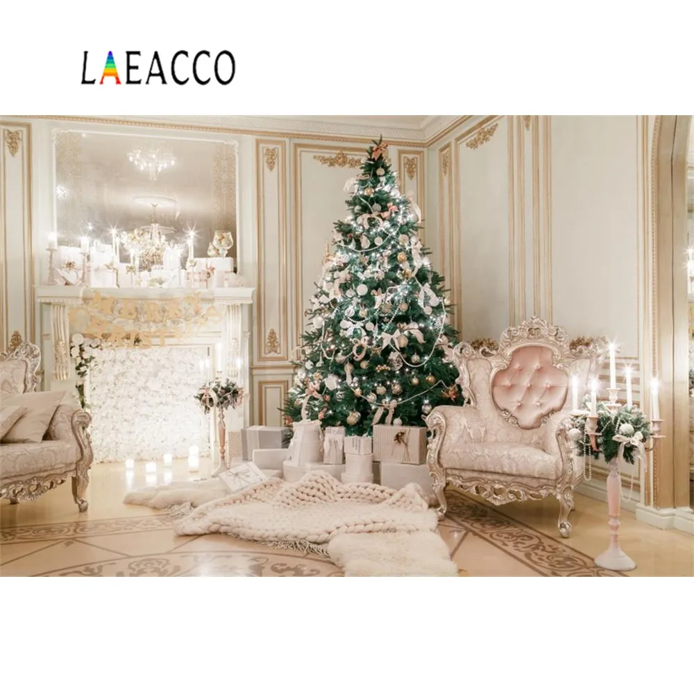 Laeacco Рождественские фоны роскошные королевские вечерние дерево камин Подарочная свеча шикарная стена ребенок фотография фон для фотостудии