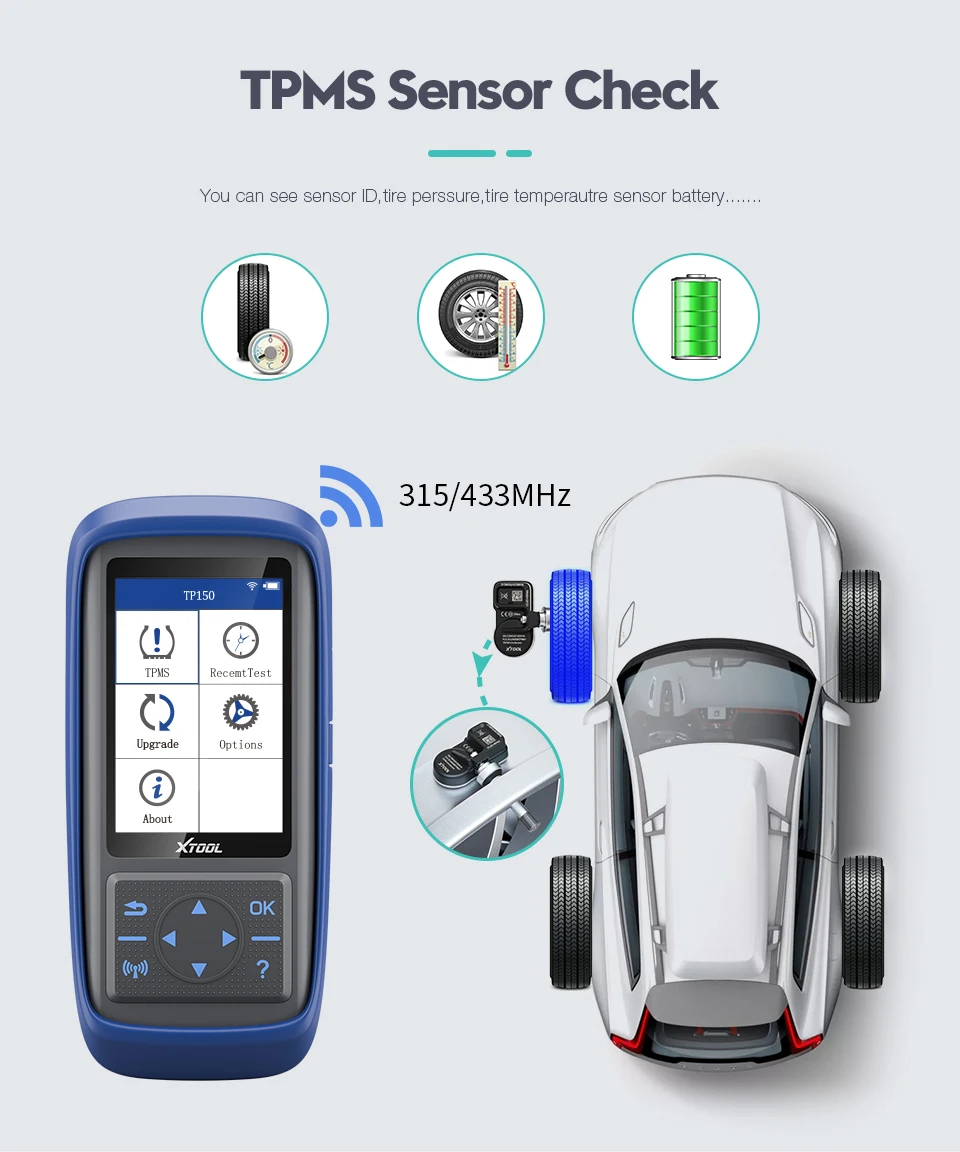 Система контроля давления в шинах XTOOL TP150 диагностический сканер OBD2 TPMS программа