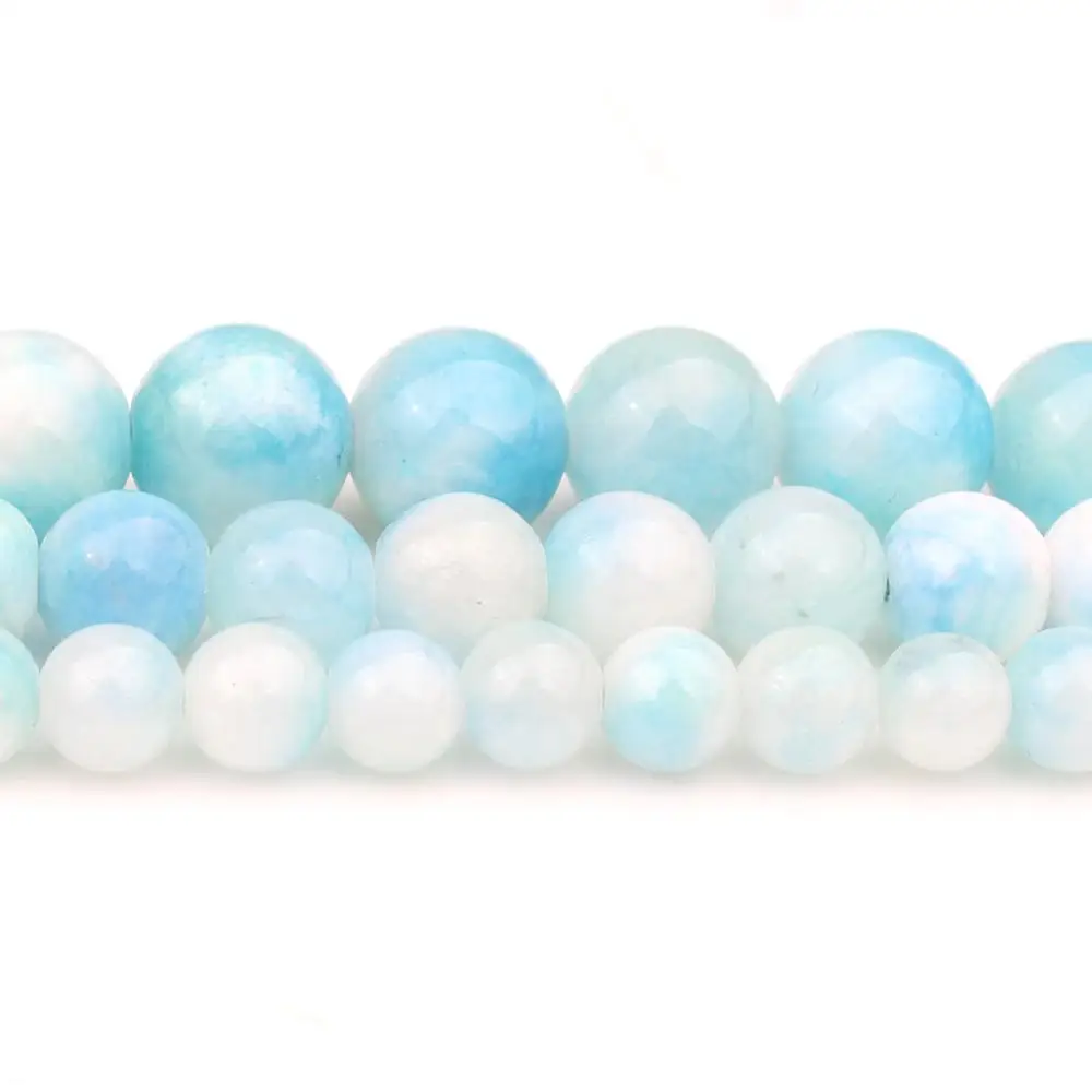 6/8/10mm Natural Sky Blue & White Persian Jades Stone Beads Round Loose for DIY Handcraft Jewellery Making 15'' Strand |