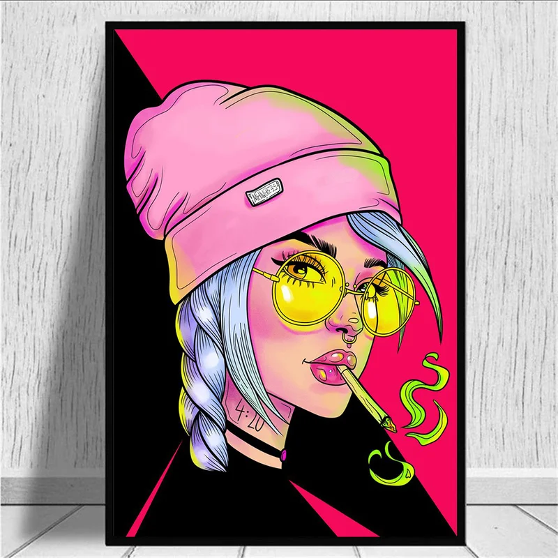 Мультяшная Марихуана курительная девушка цветное Искусство Холст принты