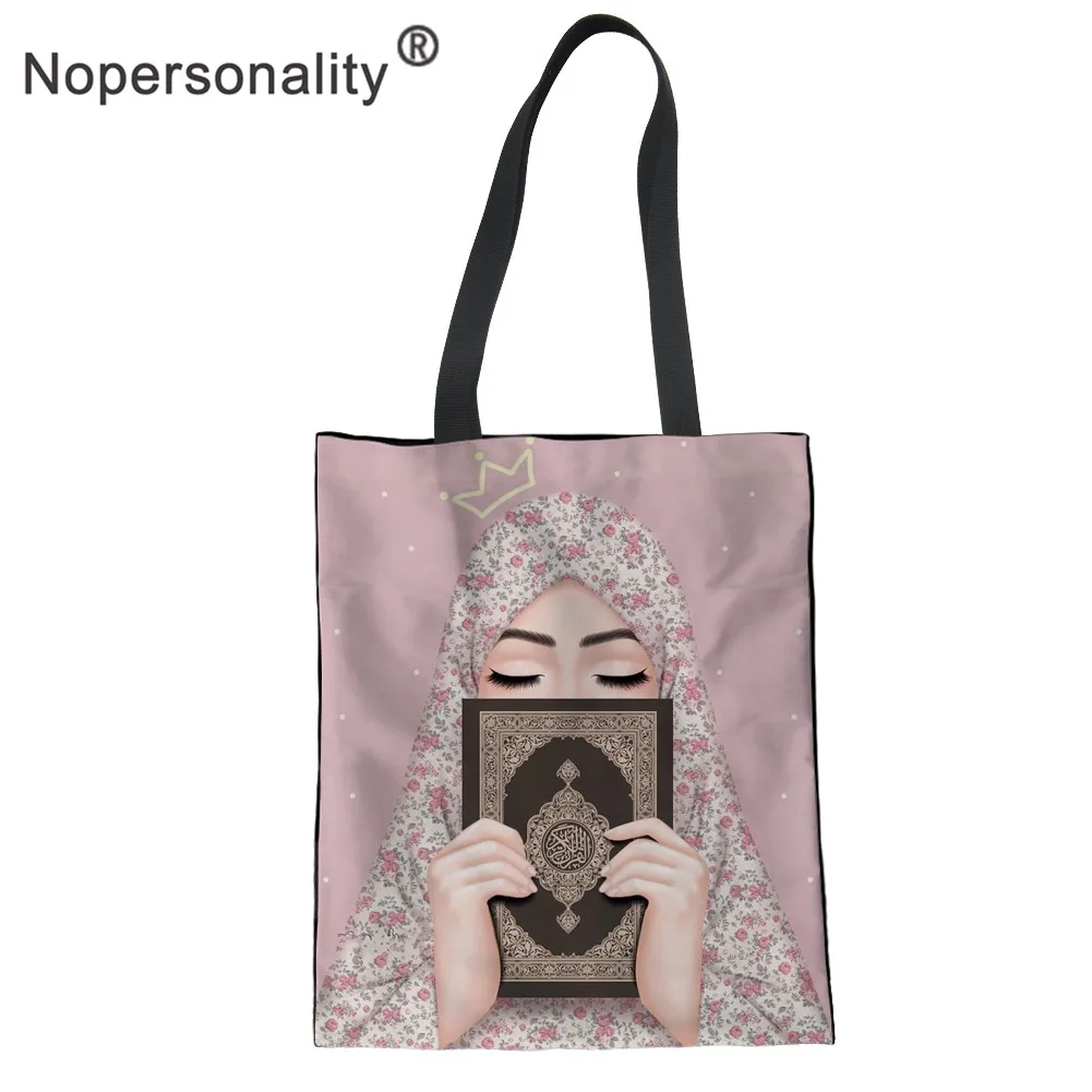

Nopersonality Muslim Islamic Girls Print Canvas Handbag for Girls Women Casual Shoulder Bag Large Lady Beach Tote Shopping Bags