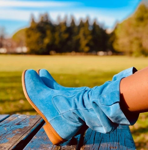 Модные женские ботильоны осень-зима из искусственной замши на квадратном