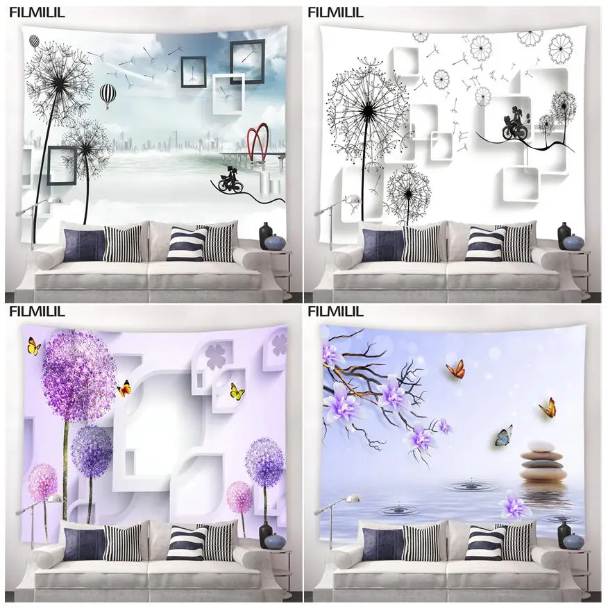 

Floral Dandelion Tapestry Creative Purple Flower Tapestries Chinese Style Backdrop Decor Home Bedroom Wall Hanging Mural Blanket
