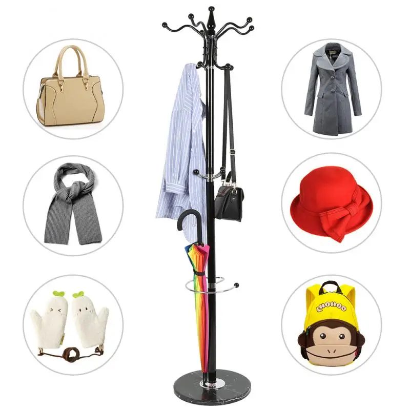 

Black Hooks Multi Function Coat Hat Metal Rack Organizer Hanger Bedroom Stand Hat Coat Clothes Rack Hanger Floor Shelf 1.7m HWC