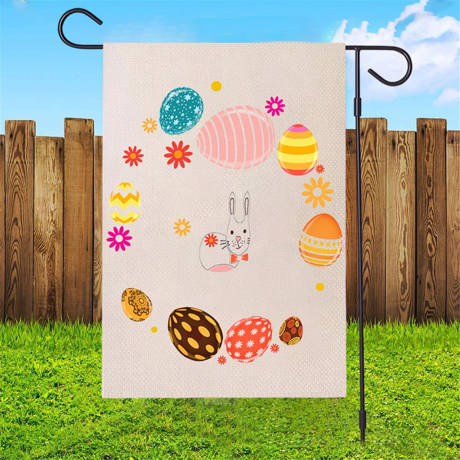 

1pc Easter Party Decoration Garden Flag Rabbit Festival Decor Without Flagpole Eggs Print Double Sided Banner