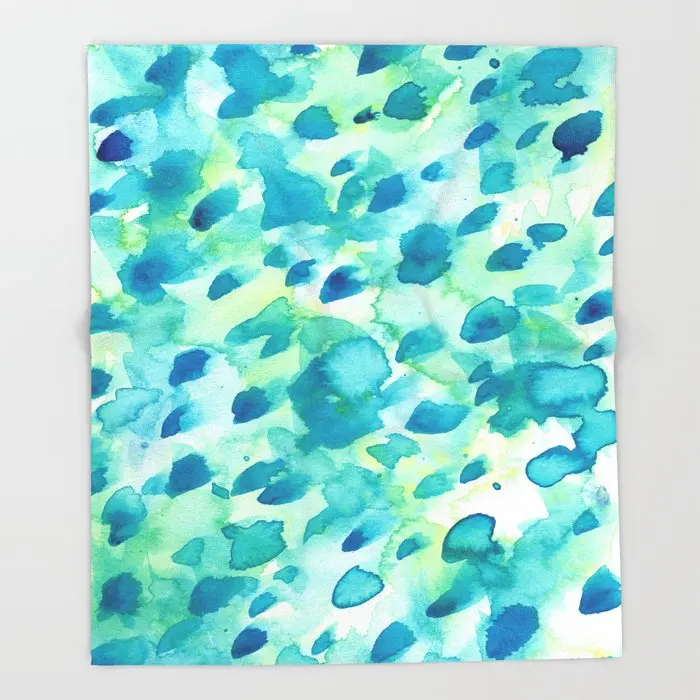 Абстрактное Коралловое флисовое дизайнерское голубое зеленое и Аква