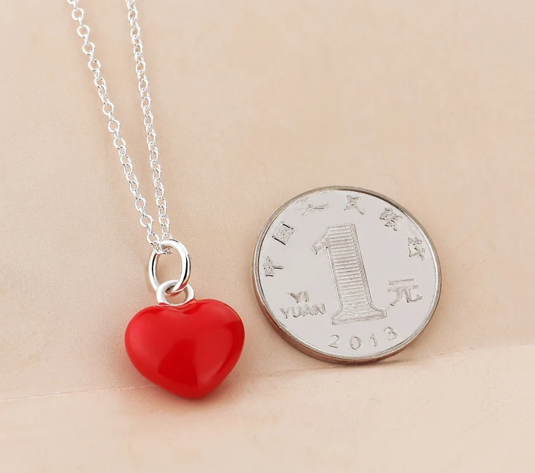 Женское Ожерелье с кулоном в виде красного сердца серебряного цвета|Ожерелья